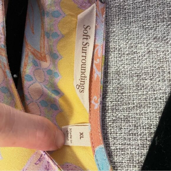 Soft Surroundings Boho Blouse Jersey Knit Top 3/4 Sleeve Yellow Psychedelic XL - Picture 6 of 10